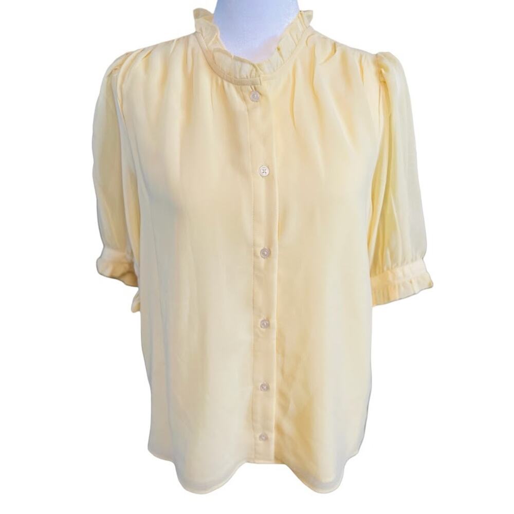 1. State Yellow Ruffle Collar Short Sleeve Blouse -‎ Medium - NWT